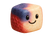 Anthropomorphic freeze-dried fruit •	Shape: fruit shape with slightly rounded edges, geometric but friendly
•	Face: Simple dot eyes with small highlight reflections, curved smile line
•	Fruit Integration: Visible strawberry seeds, blueberry skin texture, and apple flesh patterns seamlessly blended across cube faces
•	Color Gradient: Natural fruit colors bleeding into each other organically
•	Expression: Cheerful, approachable, slightly tilted for dynamic energy
